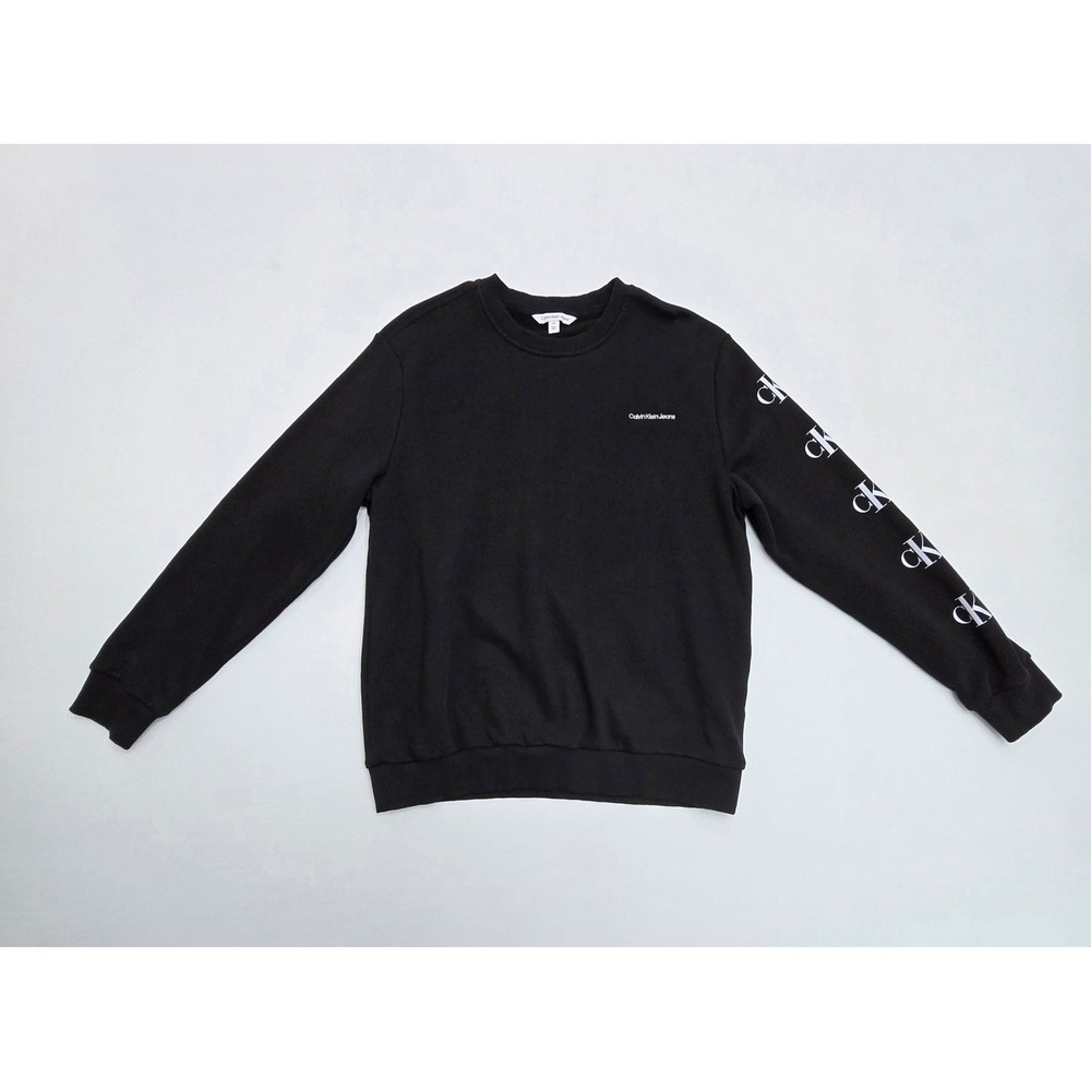Calvin Klein Jeans Mens Black Logo Sleeve Crewneck Sweatshirt Size Large
